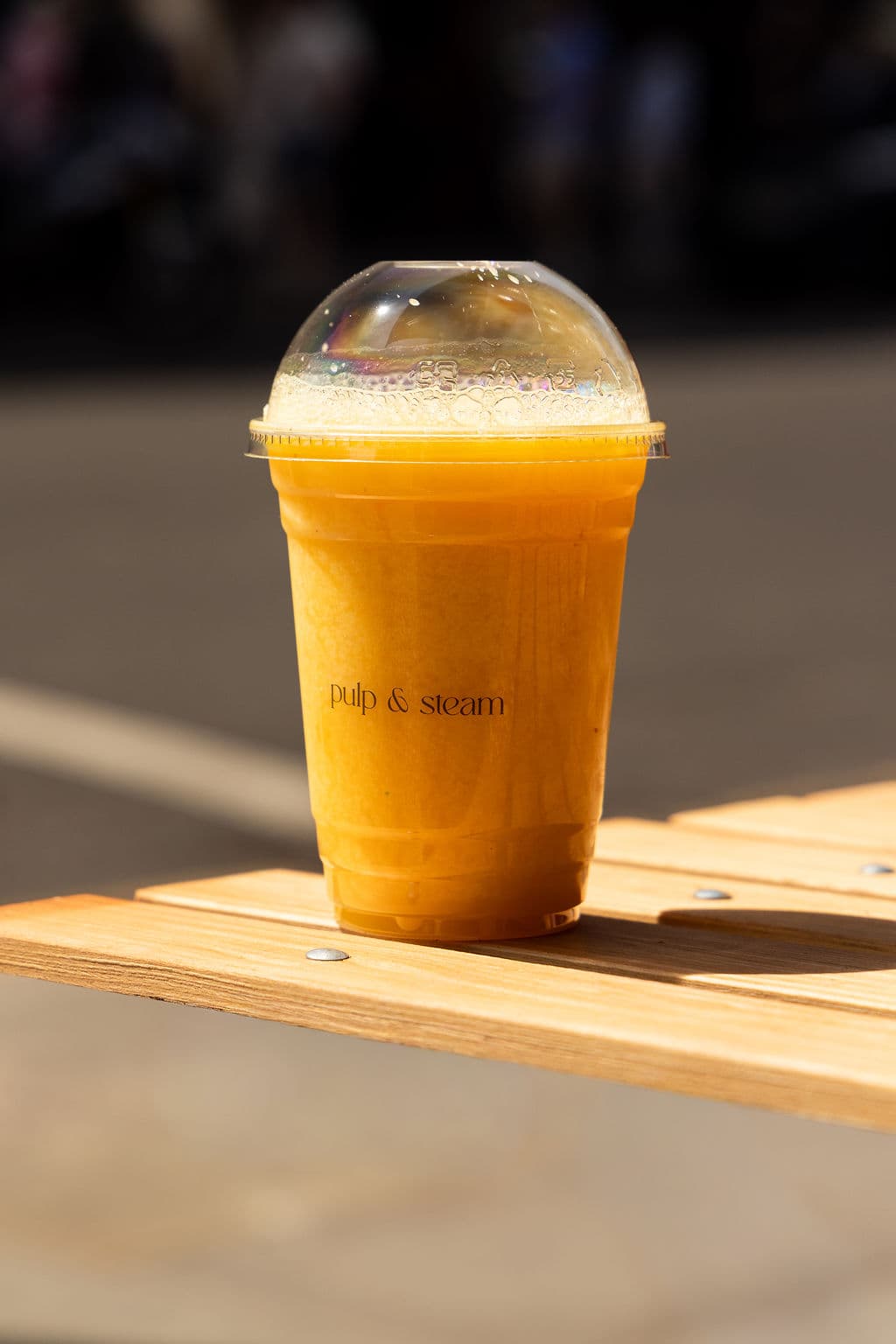 Fresh orange juice outside Pulp & Steam